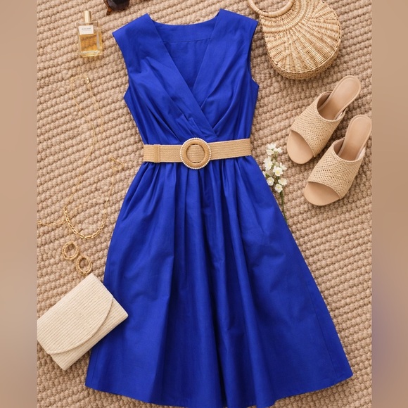 Jessica Howard Dresses & Skirts - Jessica Howard Blue Belted Midi Dress Petite Size 10P NWT Office Vacation